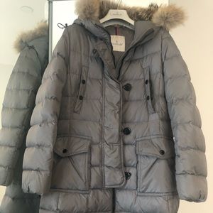 Authentic Moncler Gray Long Puffer W/Fur Hood SZ 2